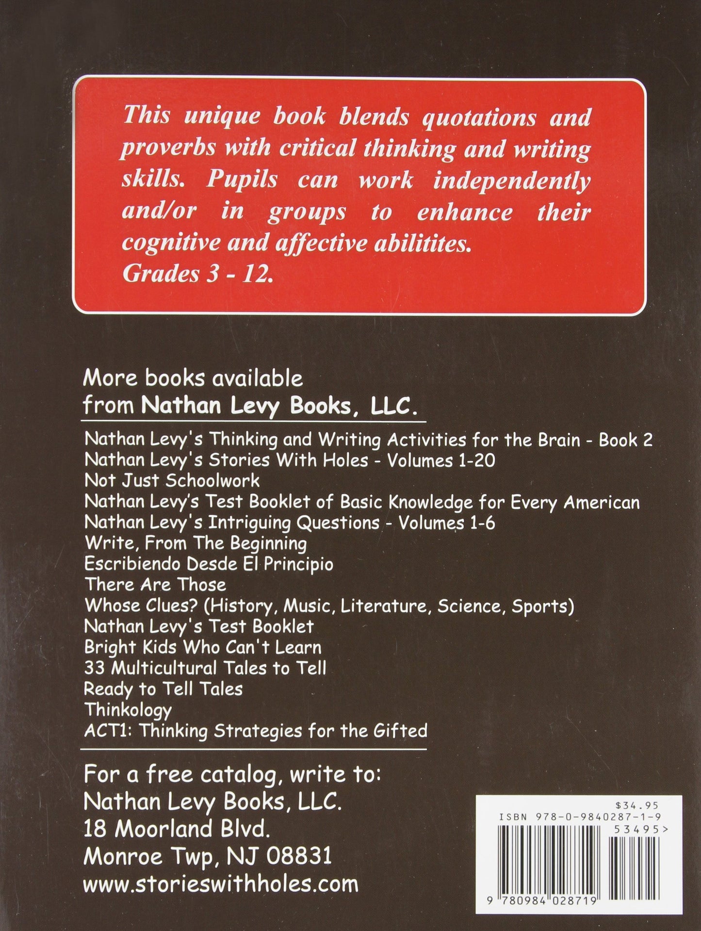Thinking & Writing Activities for the Brain (Book 1)